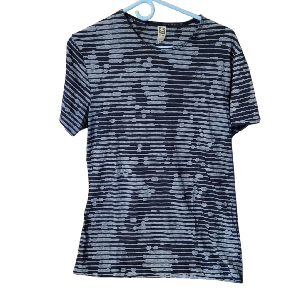 G-Star Short Sleeve Tee in Navy and Light Blue Stripe Pattern